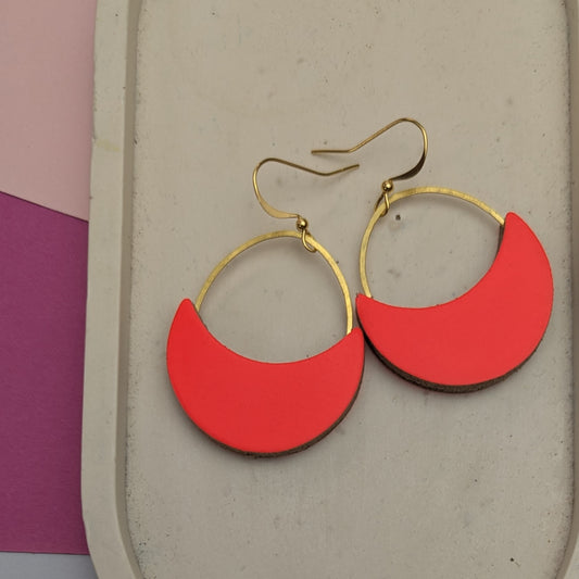 SALE DROP MOON EARRINGS FLUORO ORANGE